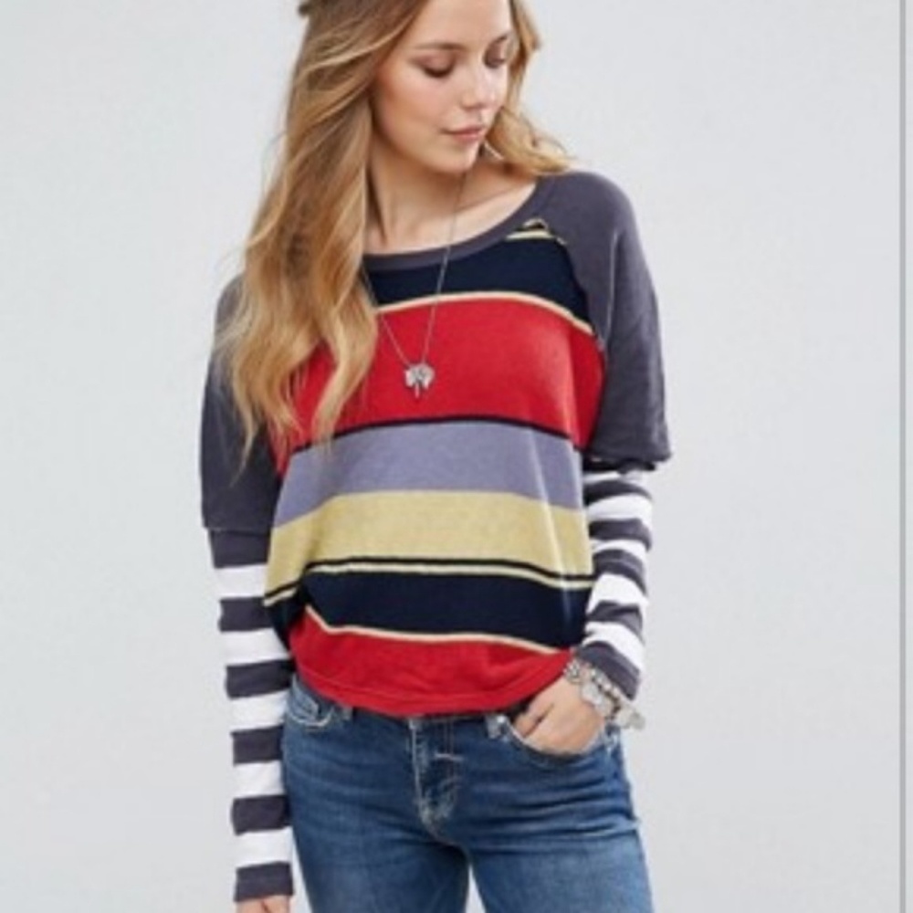Free People Sunny Side Striped Boxy Sweater